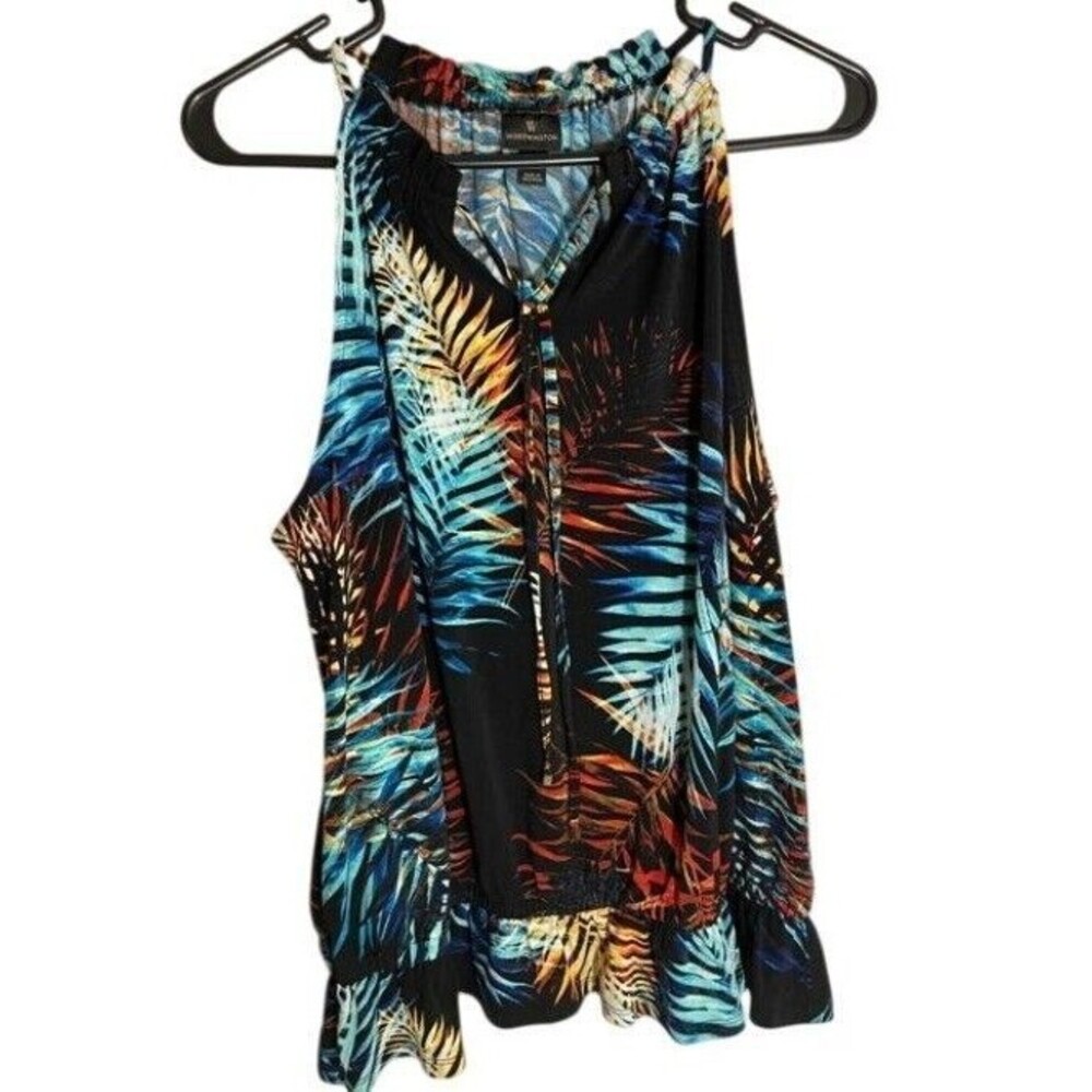Tank Top Halter Large Blouse Bold Colored Leaves, Hawaiian Sky Boho Romantic